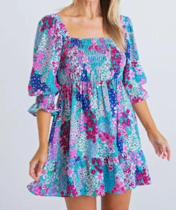 Karlie women Floral Vintage Babydoll Dress in Jade