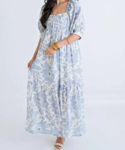 Cinzia Rocca Icons Shop 34 Karlie women Linen Square Neck Maxi Dress in Blue