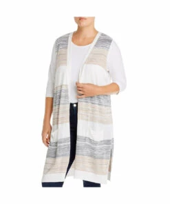 Joseph A. Plus Womens Duster Striped Cardigan Sweater