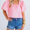 Karlie women Poplin Square Neck Top in Pink