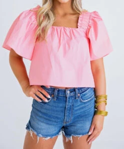 Cinzia Rocca Icons Shop 14 Karlie women Poplin Square Neck Top in Pink