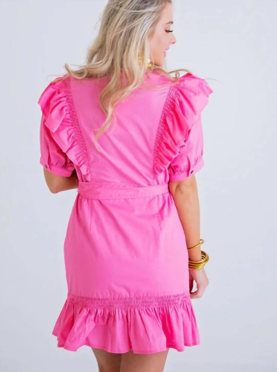 Karlie women Solid Poplin Wrap Ruffle Dress In Pink 4 Karlie women Solid Poplin Wrap Ruffle Dress In Pink - Image 2