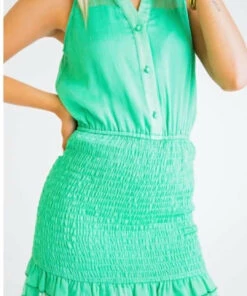 Karlie women Solid Chiffon Sleeve Less Smock Bottom Dress In Green