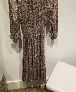 Karlie women Leopard Satin Smock Midi Dres in Taupe