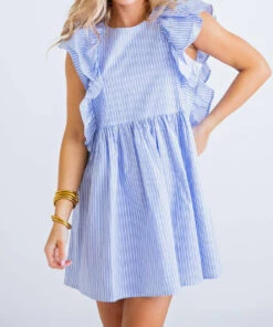 Karlie women Stripe Ruffle Mini Dress in Blue