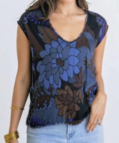 Karlie women Floral Scoop Neck Top In Blue Multi