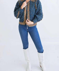 Karlie women Floral Ditzy Jacket in Blue/Brown