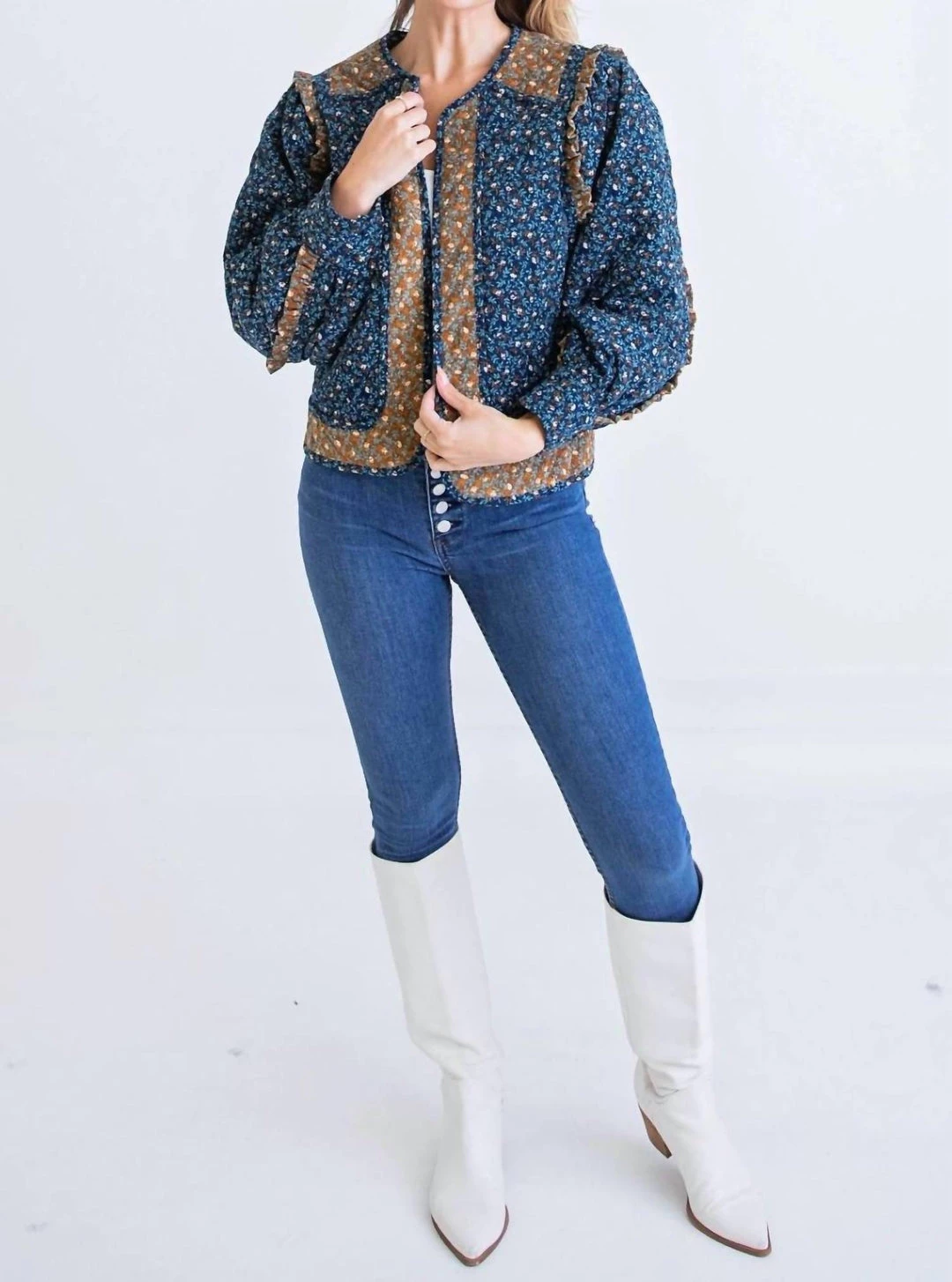 Karlie women Floral Ditzy Jacket in Blue/Brown 3 Karlie women Floral Ditzy Jacket in Blue/Brown