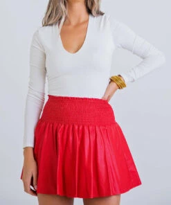 Karlie women Pleather Skort in Red