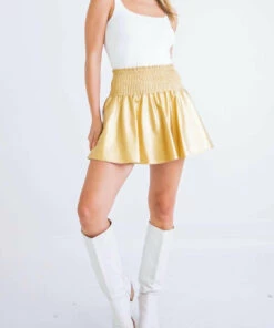 Karlie women Metallic Faux Leather Skort in Gold