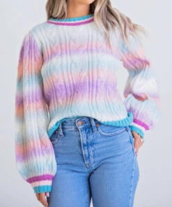 Karlie women Ombre Cable Knit Sweater in Lavender