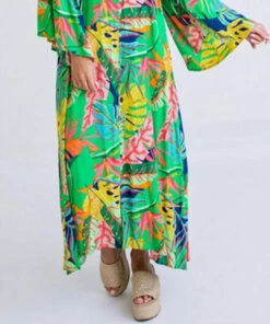 Karlie women Tropical Dolman Sleeve Kaftan Maxi in Green