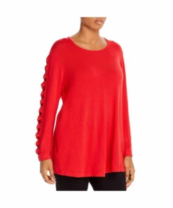 Joseph A. Plus Womens Lattice-Sleeve Solid Pullover Sweater
