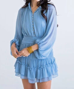 Karlie women Solid Chiffon Button Dress in Blue