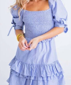 Karlie women Stripe Swiss Dot Smock Dress in Blue