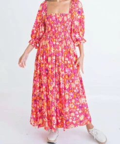 Karlie women Floral Abstract Maxi Dress in Red