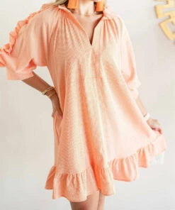 Karlie women Check Ruffle Dress in Orange