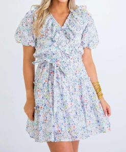 Karlie women Multi Floral Ruffle Wrap Dress in White