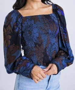 Karlie women Floral Smocked Long Sleeve Top In Multi