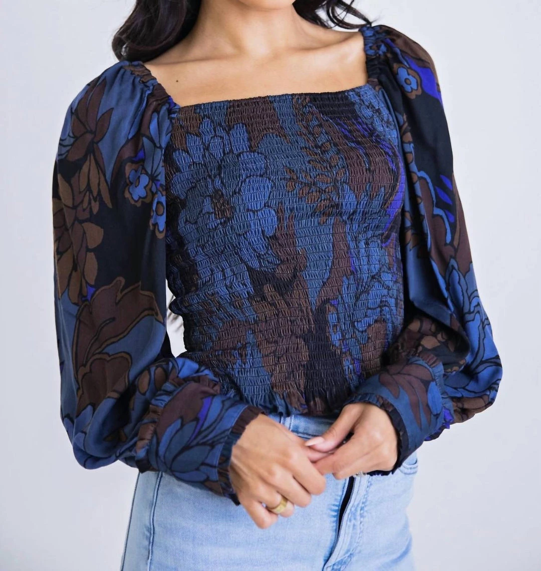 Karlie women Floral Smocked Long Sleeve Top In Multi 3 Karlie women Floral Smocked Long Sleeve Top In Multi