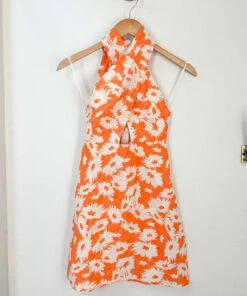 Karlie women Floral Cross Front Halter Dress in Orange