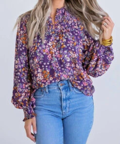 Cinzia Rocca Icons Shop 8 Karlie women Floral Vintage Smock Top in Purple