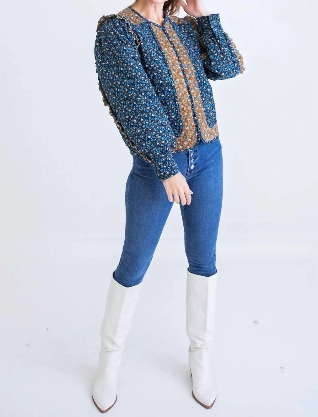 Karlie women Floral Ditzy Jacket in Blue/Brown 4 Karlie women Floral Ditzy Jacket in Blue/Brown - Image 2