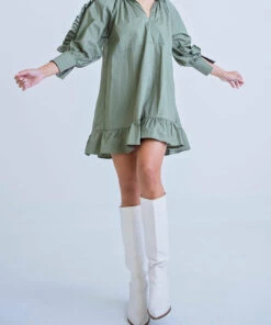 Karlie women Solid Poplin Ruffle Sleeve Dress in Olive -Cinzia Rocca Icons Shop df65d58d78b346199abb72cada1ebfcf 1080x
