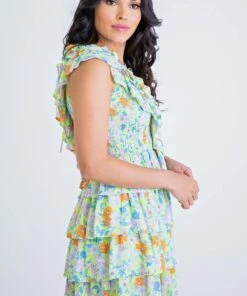 Karlie women Floral Ruffle V Neck Smock Tier Dress in Lime -Cinzia Rocca Icons Shop e6475195debc49d88947f7c2cfa0e71b 1080x