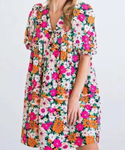 Karlie women Floral Puff Sleeve Dress in Black
