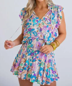 Karlie women Floral Smock Shoulder Top in Lavender