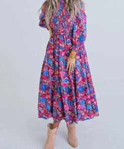 Karlie women Smock Maxi Dress in Multi