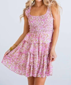 Karlie women Abstract Tie Shoulder Dress in Pink