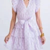 Karlie women Floral Seersucker Ruffle Tie Dress in Lavender
