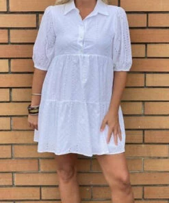 Karlie women Eyelet Tier Collar Dress In White