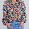 Karlie women London Floral Button Up Shirt in Navy