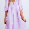 Karlie women Poplin Puff Sleeve Dress in Lilac