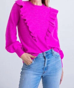 Karlie women Ruffle Front Sweater in Magenta